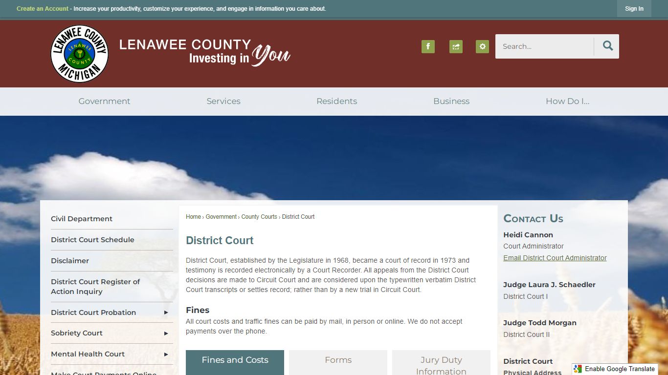 District Court | Lenawee County, MI